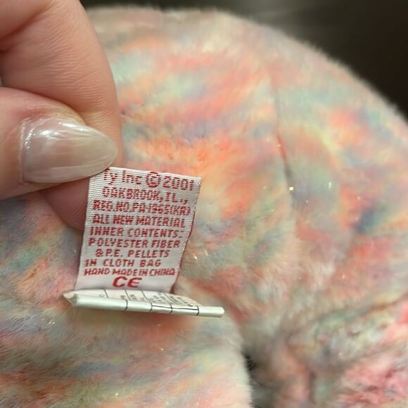 Ty Beanie Buddies Celebrate 15 Years Bear Pastel Sherbet Plush Stuffed Animal - Picture 8 of 8